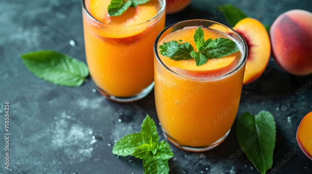Two glasses of peach fuzz fruit juice Two glasses of peach fuzz fruit juice