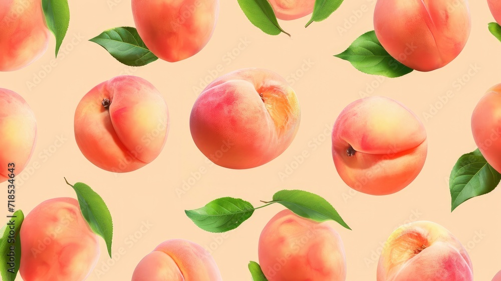 peach fuzz fruit seamless pattern on peach fuzz colour background. Colour of the year 2024 peach fuzz fruit seamless pattern on peach fuzz colour background. Colour of the year 2024