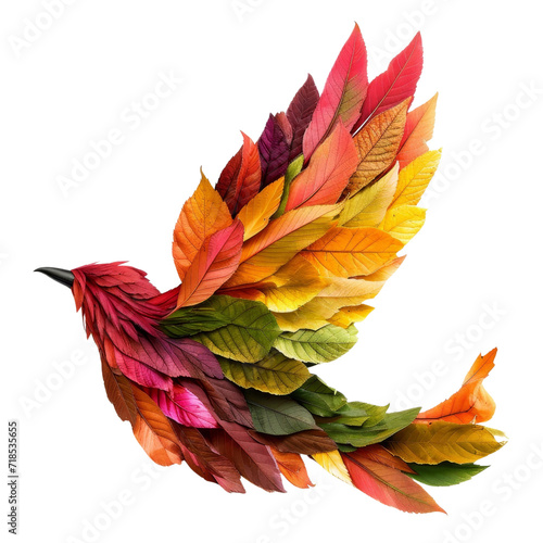 Colorful Leaf Bird on White Background
