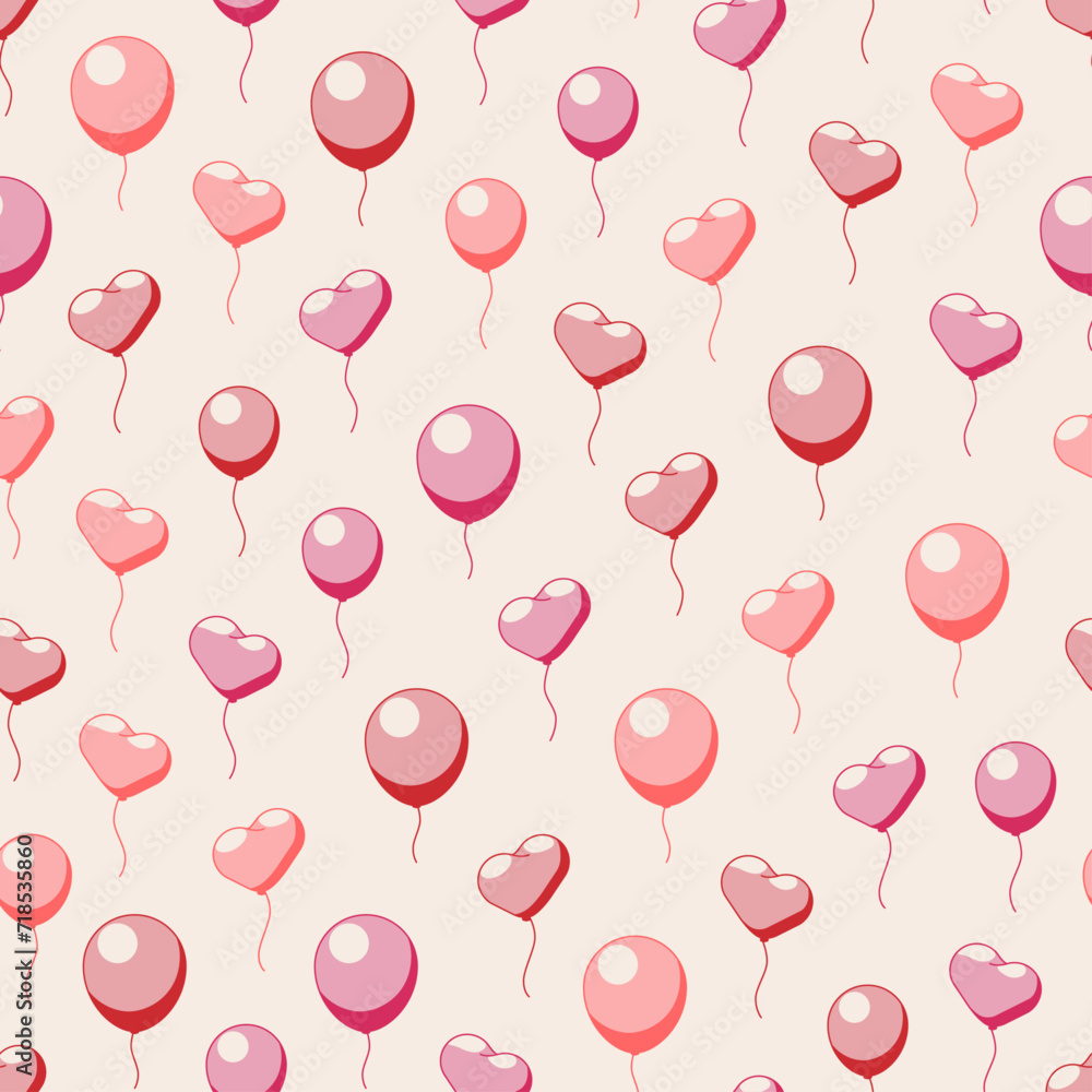 Pink and red heart shaped balloons seamless pattern