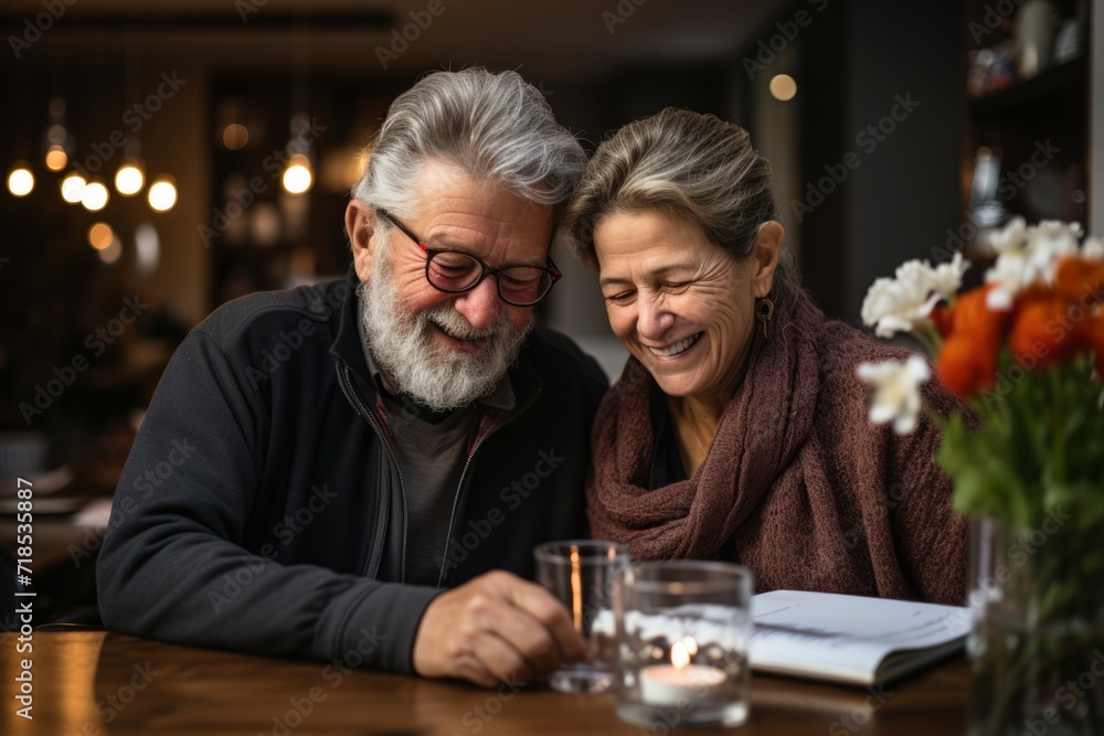Elderly couple reviewing their retirement savings and investment portfolio, Generative AI
