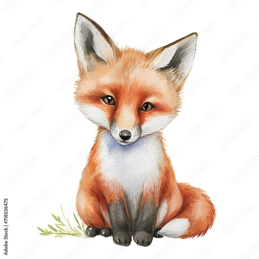 Fototapeta premium Baby Fox Cute Illustration Watercolor