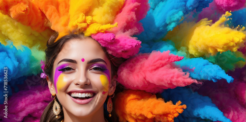 beautiful woman enjoying The Hindu festival Holi, india