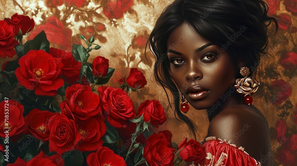 black woman and red rose black woman and red rose
