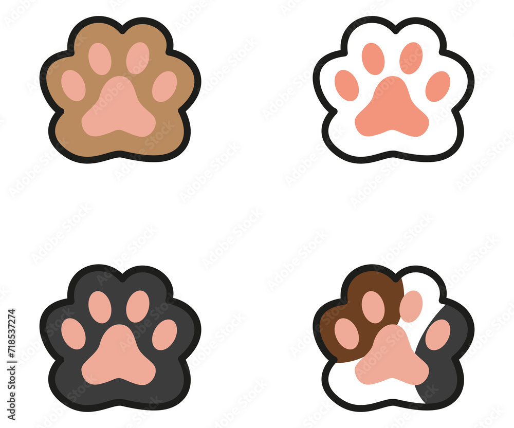 Cat paws, fluffy paw vector icons illustration, kitty footspring cartoon collection Cat paws, fluffy paw vector icons illustration, kitty footspring cartoon collection