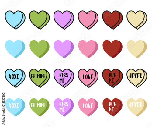 Sweet candy hearts. Valentines concept, sweet conversation, heart sayings vector