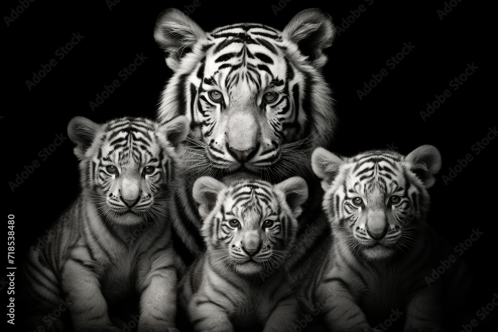 Naklejka premium Tiger With her family ,Ferocious tiger family in nature, Ai generated