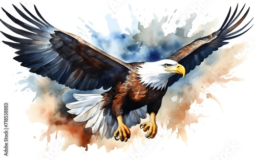 Color Eagle, realistic art portrait of a watercolor style eagle