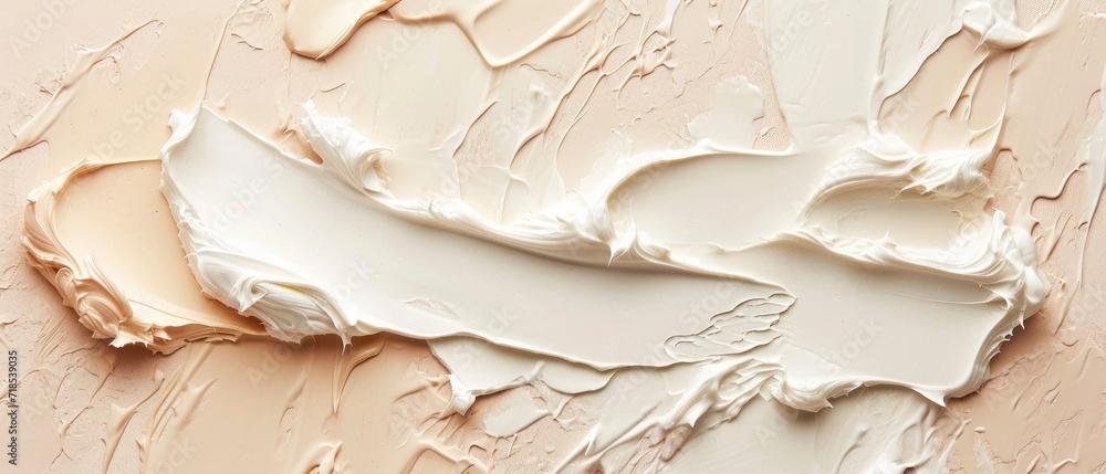 Cosmetic Smears of Luxurious Texture on a Pastel Beige Background, Evoking a Sense of Opulence and Refinement. Cosmetic Smears of Luxurious Texture on a Pastel Beige Background, Evoking a Sense of Opulence and Refinement.