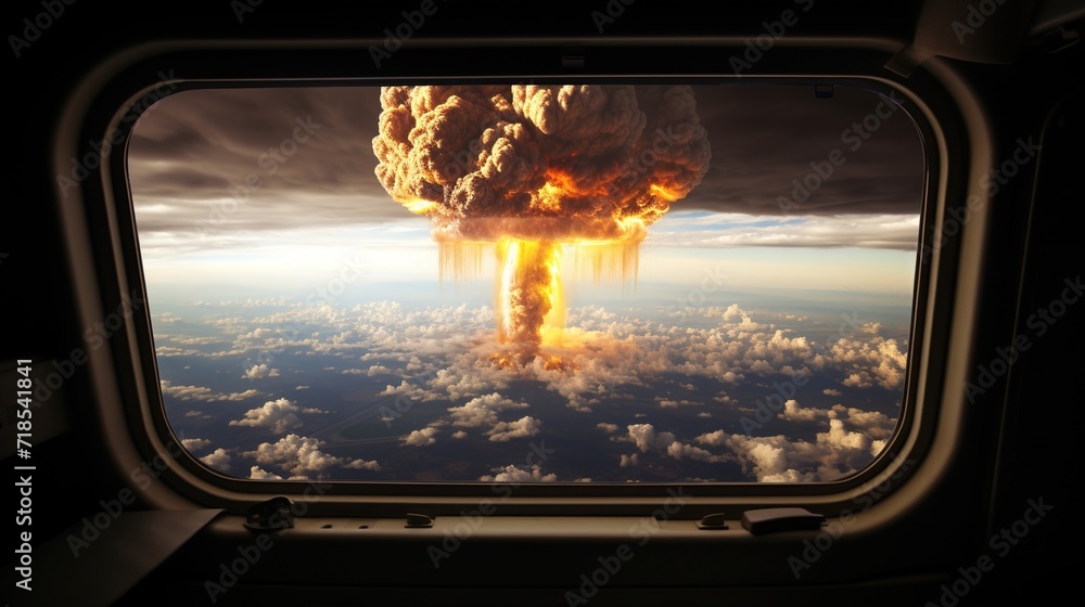 Naklejka premium Nuclear explosion seen through airplane window