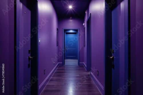 Mysterious Hallway with Vibrant Purple Walls