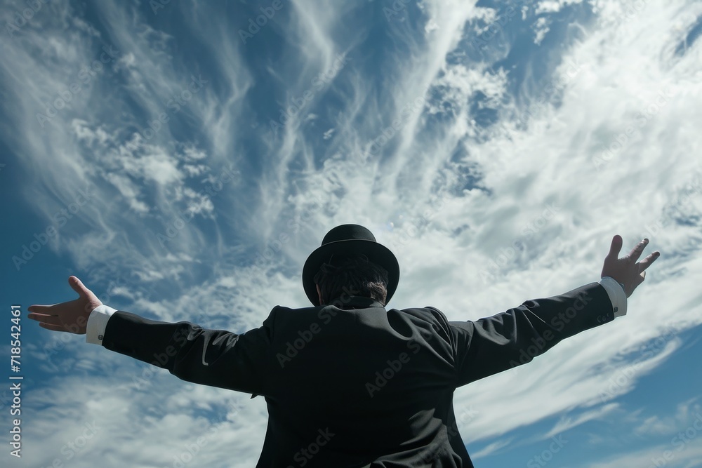 person with their back to the camera against a backdrop of a beautiful and dramatic cloudy sky person with their back to the camera against a backdrop of a beautiful and dramatic cloudy sky
