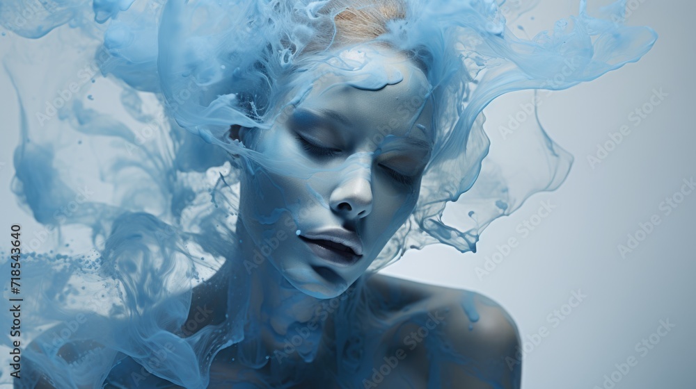 Fototapeta premium Woman Submerged in Swirling Blue Water