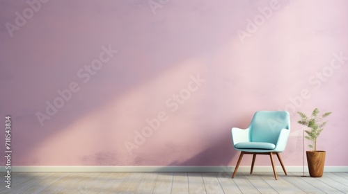 Modern Chair and Plant by Pastel Wall