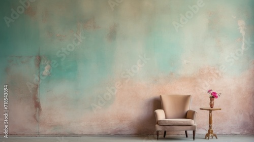Vintage Armchair and Table Against Old Wall