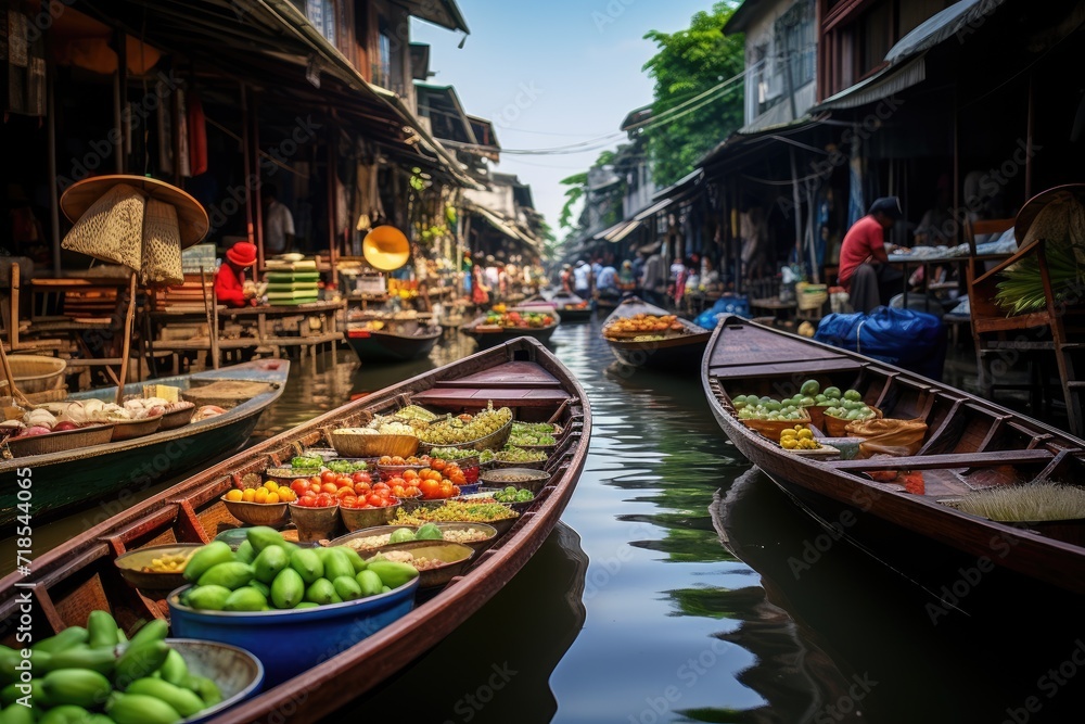 Boat tour through the floating markets of Bangkok, Thailand.
