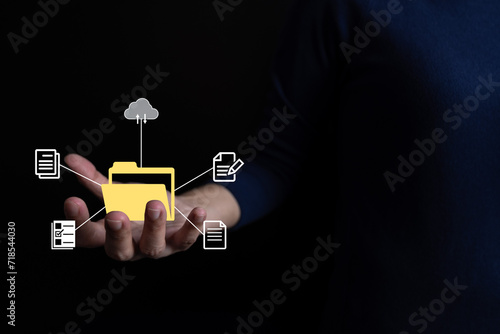 Document Management System DMS, Online document database management, Organization document Organized, automated processes to manage files, ERP enterprise efficient, business technology.