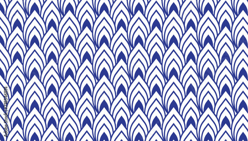 Abstract blue feather pattern background. Ink line style. Japanese concept. Vector illustration.