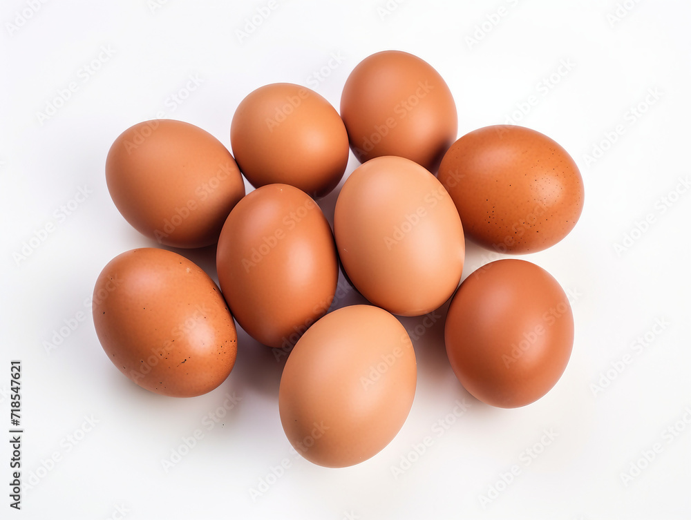 Brown eggs isolated on white background. Top view. Flat lay. Brown eggs isolated on white background. Top view. Flat lay.
