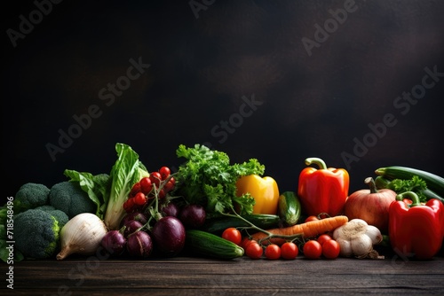 vegetables on Dark background Vegetables set and spices for cooking on dark background Ai generated