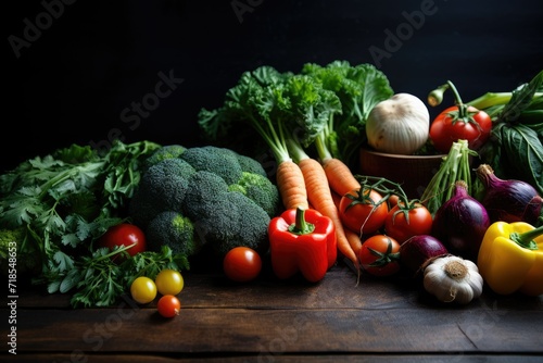 vegetables on Dark background Vegetables set and spices for cooking on dark background Ai generated