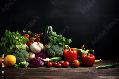 vegetables on Dark background Vegetables set and spices for cooking on dark background Ai generated