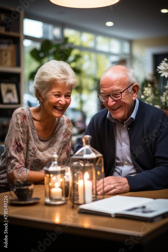 Elderly couple meeting with a real estate agent to discuss downsizing their home, Generative AI