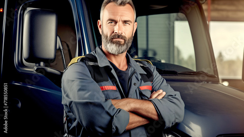 Portrait of a Truck Driver Looking at the Camera