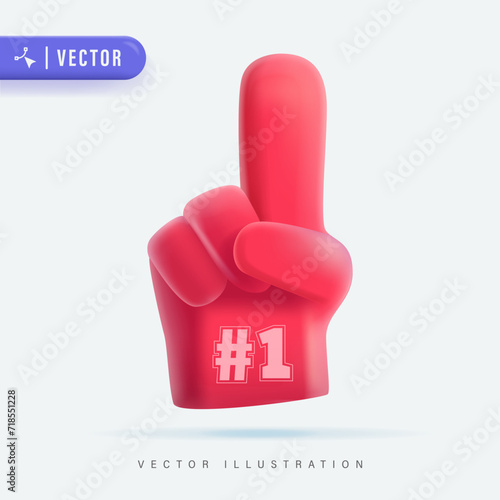 Number one fan glove vector 3D realistic illustration