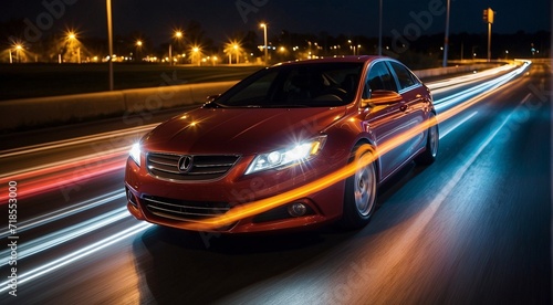 Colorful car light trails, long exposure photo at night, fantastic night scene, top view, a long exposure photo at the night © Gegham