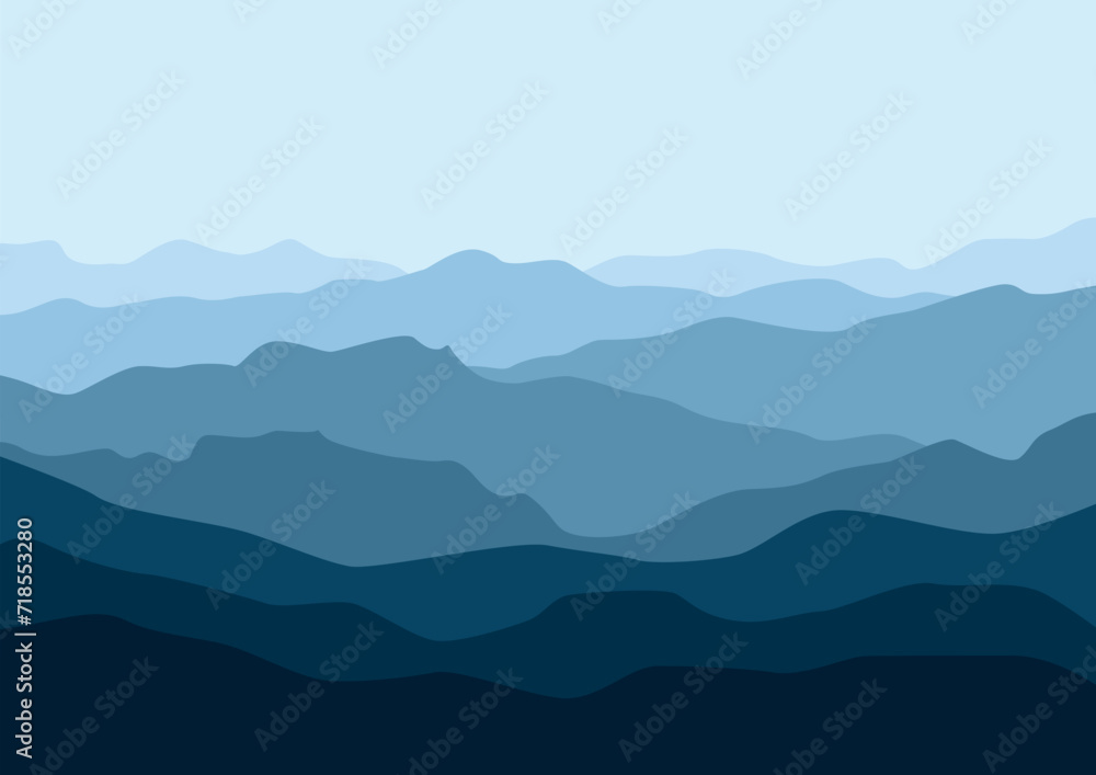 Beautiful landscape with mountains. Vector illustration in flat style.