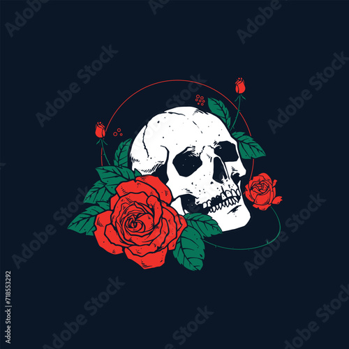 skull and rose flower artwork