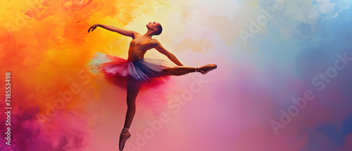 Woman in Colorful Dress Performing Ballet Move