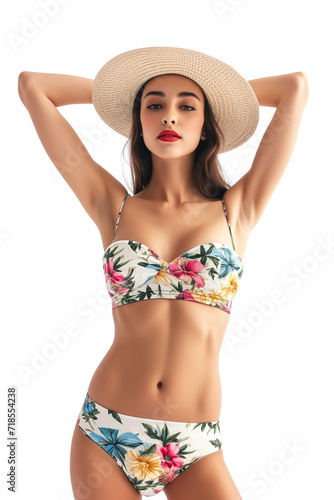 Sexy Woman wearing swimsuit and hat in summer theme on transparent background