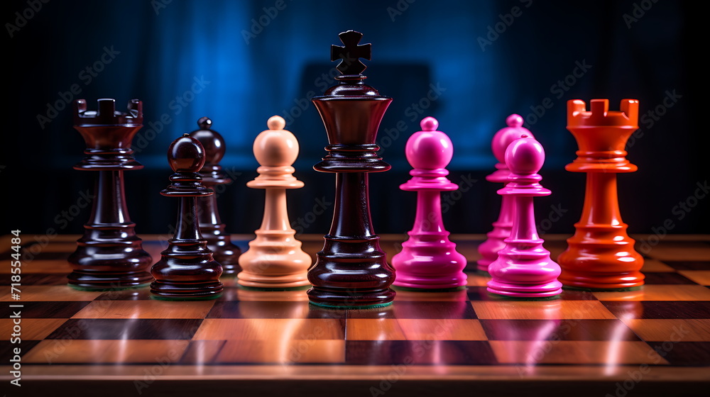 Chess piece on chessboard, competition success and strategy game play, generative ai Chess piece on chessboard, competition success and strategy game play, generative ai