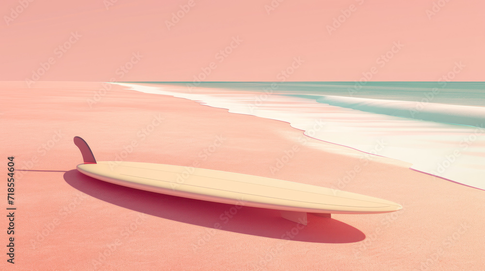 Surfboard on tropical beach background. Vintage tone color style. Generative ai