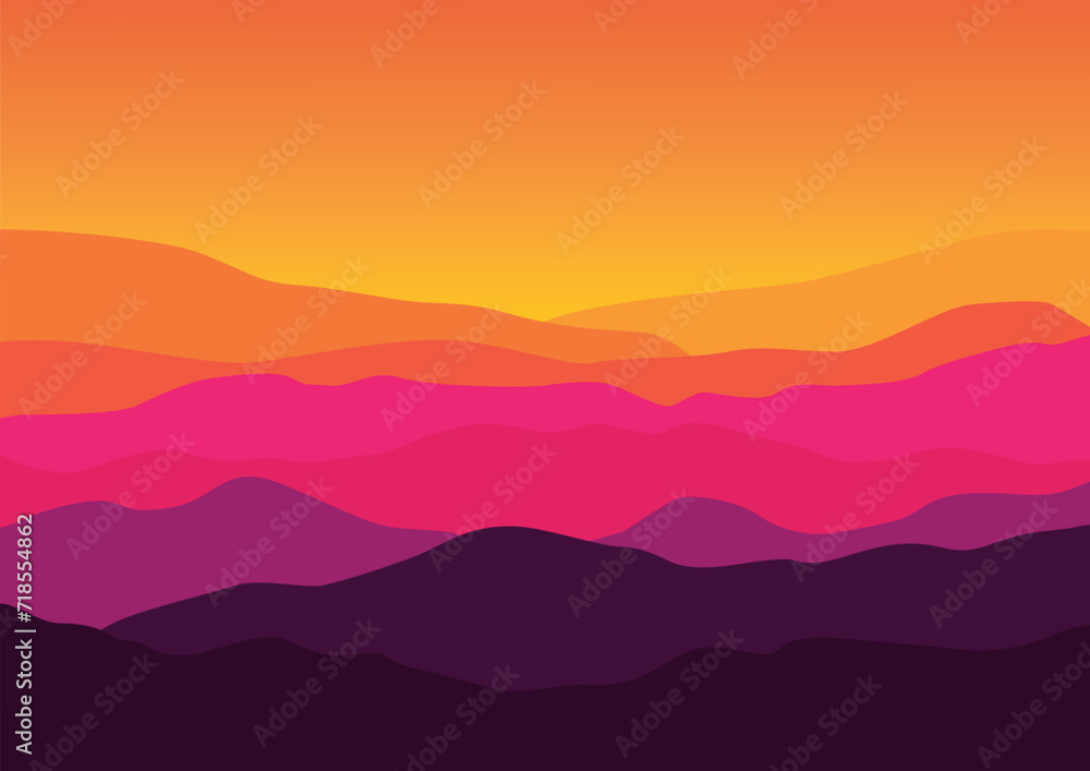 Unique landscape with mountains. Vector illustration in flat style. Unique landscape with mountains. Vector illustration in flat style.