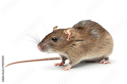 Hesitant rat isolated on white background