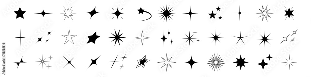 Set of star shapes. Retro futuristic sparkle icons collection. Vector set of Y2K style.