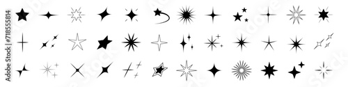 Set of star shapes. Retro futuristic sparkle icons collection. Vector set of Y2K style.