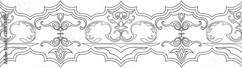 Seamless black lines of wood carving border decoration.
