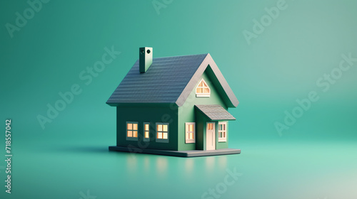 Wallpaper Mural Green color house isolated on green background. Torontodigital.ca