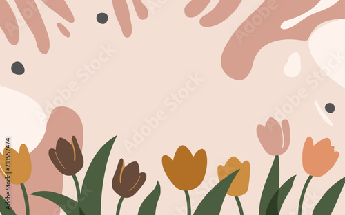 Abstract tulip background poster. Good for fashion fabrics, postcards, email header, wallpaper, banner, events, covers, advertising, and more. Valentine's day, women's day, mother's day background.