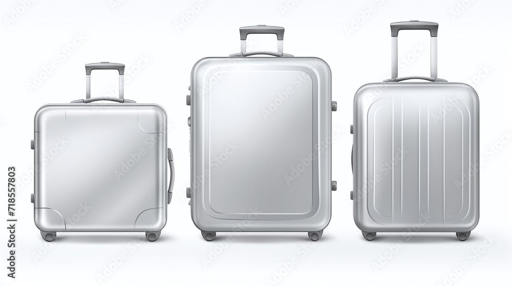 Different size of silver baggage or suitcase isolated on white background. Different size of silver baggage or suitcase isolated on white background.