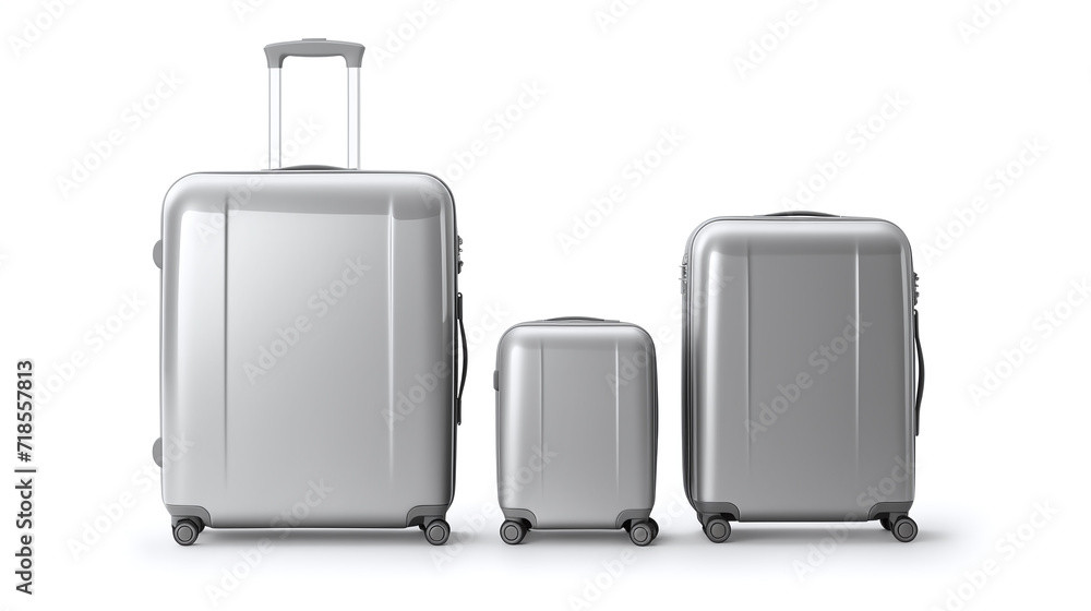 Different size of silver baggage or suitcase isolated on white background. Different size of silver baggage or suitcase isolated on white background.