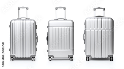 Different size of silver baggage or suitcase isolated on white background.