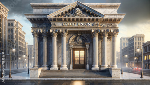 Classic Marble Bank Facade with 'CREDIT UNION' Engraved photo