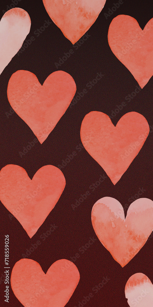 チョコレートカラーの背景に浮かぶピンクのハートのイラスト,バレンタイン,背景素材