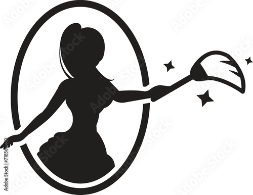 Professional Cleaner with a Sanitizing Spray and a Mop Vector Illustration. Lady working as housekeeper keeping everything tidy and clean