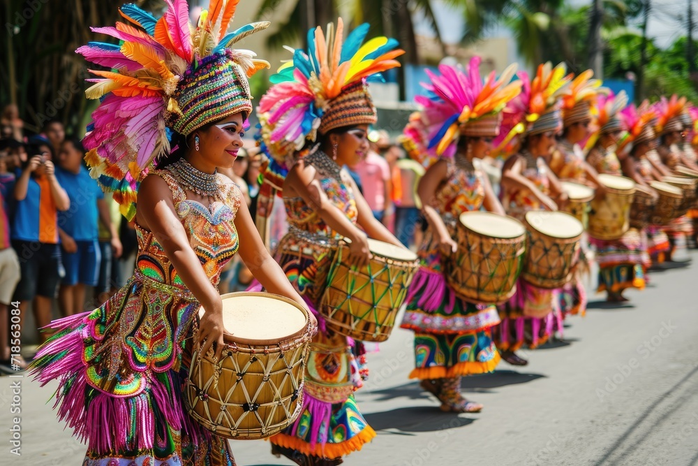 Cultural festivity colorful street parade with traditional dancers and musicians. Cultural festivity colorful street parade with traditional dancers and musicians.